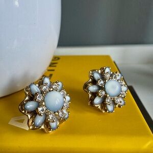 Gold and Light Blue Floral Earrings